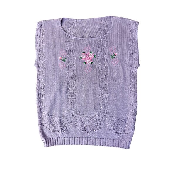 Vintage JC Penney Sweater Womens M/L Purple Knit Floral Embroidered USA - Picture 3 of 10